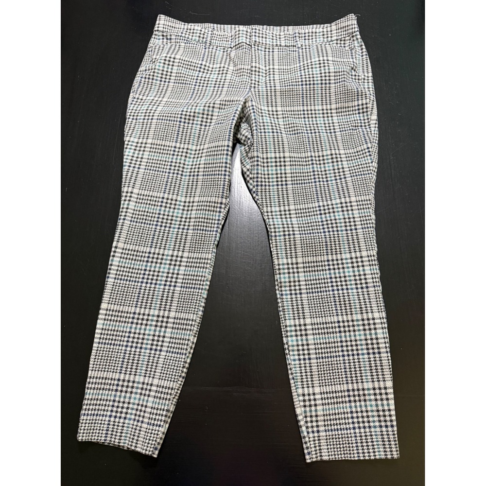 Old Navy High Rise Pixie Plaid Pants Womens 16 Petite Blue Teal Glen Check Ankle